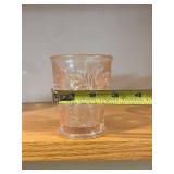 Pink Glass Pitcher With Floral Embossed Pattern And 4 Matching Tumblers - 5-Piece Set