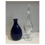 Cobalt Blue Glass Vase & Clear Glass Decanter with Stopper - 2-Piece Set