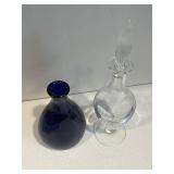 Cobalt Blue Glass Vase & Clear Glass Decanter with Stopper - 2-Piece Set