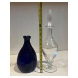 Cobalt Blue Glass Vase & Clear Glass Decanter with Stopper - 2-Piece Set