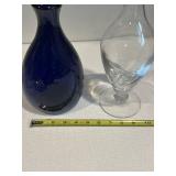 Cobalt Blue Glass Vase & Clear Glass Decanter with Stopper - 2-Piece Set