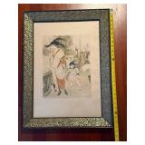 Original French Poster - Paris Street Scene with Woman and Child, Framed