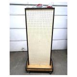 MSRP $1,100 – Hausmann Double-Sided Mobile Pegboard Gondola, Commercial Medical Storage & Display Rack, Steel Frame with Wood Base Shelf, Includes Assorted Peg Hooks, Ideal for Clinics PT Facili