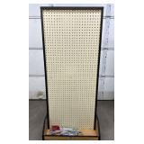 MSRP $1,100 – Hausmann Double-Sided Mobile Pegboard Gondola, Commercial Medical Storage & Display Rack, Steel Frame with Wood Base Shelf, Includes Assorted Peg Hooks, Ideal for Clinics PT Facili