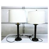 Pair Of Bronze Tone Heavy Desk Lamps - Excellent Working Condition However Shades Need To Be Replaced 18" Tall With Finials