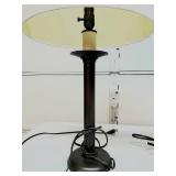 Pair Of Bronze Tone Heavy Desk Lamps - Excellent Working Condition However Shades Need To Be Replaced 18" Tall With Finials