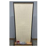 MSRP $1,100 – Hausmann Double-Sided Mobile Pegboard Gondola, Commercial Medical Storage & Display Rack, Steel Frame with Wood Base Shelf, Includes Assorted Peg Hooks, Ideal for Clinics PT Facili