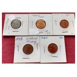(5) Wheat Pennies - Steel & Some Uncirculated