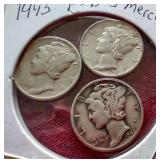 (6) Mercury Dimes - 1944 & 1945 P/D/S