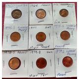 (9) 1960s & 70s Pennies - Unc & Proof