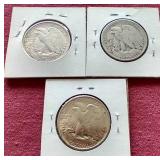 (3) Walking Liberty Half Dollars