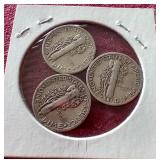 (3) 1938 Mercury Dimes - P/D/S