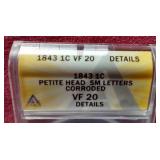 1843 Braided Hair Large Cent - ANACS VF 20 (Details)