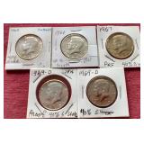 (5) 40% Silver Kennedy Half Dollars