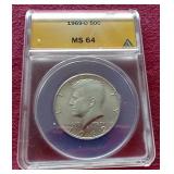 1969-D 40% Silver Kennedy Half Dollar - ANACS MS64