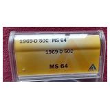 1969-D 40% Silver Kennedy Half Dollar - ANACS MS64