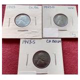 (3) 1943 Steel Pennies - P/D/S