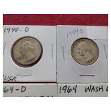 (6) Washington 90% Silver Quarters