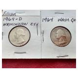 (6) Washington 90% Silver Quarters