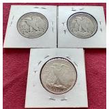 (3) Walking Liberty Half Dollars