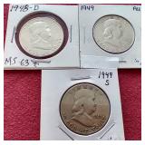 (3) Franklin Half Dollars