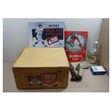 Chandelier, Mini Game Box, Vintage Jug, Raised Metal Signs