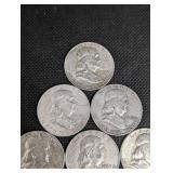 Lot Of 10 90% Silver Franklin Half Dollars