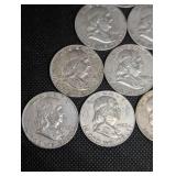 Lot Of 10 90% Silver Franklin Half Dollars