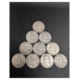 Lot Of 10 90% Silver Franklin Half Dollars