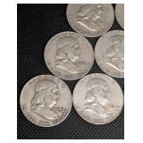 Lot Of 10 90% Silver Franklin Half Dollars