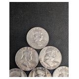 Lot Of 10 90% Silver Franklin Half Dollars
