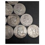Lot Of 10 90% Silver Franklin Half Dollars
