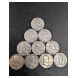 Lot Of 10 90% Silver Franklin Half Dollars