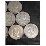 Lot Of 10 90% Silver Franklin Half Dollars
