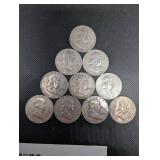 Lot Of 10 90% Silver Franklin Half Dollars