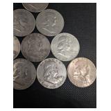 Lot Of 10 90% Silver Franklin Half Dollars
