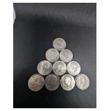Lot Of 10 90% 1964 Silver Kennedy Half Dollars
