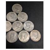 Lot Of 10 90% 1964 Silver Kennedy Half Dollars