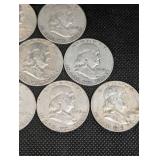Lot Of 10 90% Silver Franklin Half Dollars