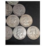 Lot Of 10 90% Silver Franklin Half Dollars