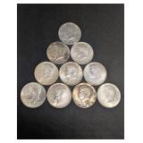 Kennedy Half Dollars 1964 Lot Of 10 90% Silver