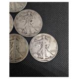 Walking Liberty Half Dollars - 6 Silver 50-Cent Coins, 1928-1945 Range