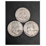 Lot Of 3 90% Silver Franklin Half Dollars