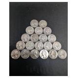 Lot Of 20 90% Silver Washington Quarters- Various Dates
