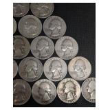 Lot Of 20 90% Silver Washington Quarters- Various Dates