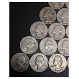 Lot Of 20 90% Silver Washington Quarters- Various Dates