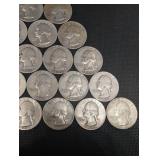 Lot Of 20 90% Silver Washington Quarters- Various Dates