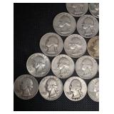 Lot Of 20 90% Silver Washington Quarters- Various Dates