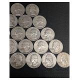 Lot Of 20 90% Silver Washington Quarters- Various Dates