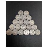 Lot Of 20 90% Silver Washington Quarters- Various Dates